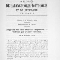 0003 - Page sans numérotation - Seance du 2 décembre 1892 : Dr Valude : Empyème des sinus frontaux, trépanation.- Guérison par première intention