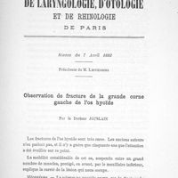 0003 - Page sans numérotation - Séance du 7 avril 1893 : Dr Jouslain : Observation de fracture de la grande corne gauche de l'os hyoïde