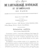 0003 - Page sans numérotation - Séance du 6 avril 1894 : Dr Pierre Bonnier : Orientation auditive