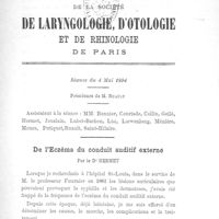 0003 - Page sans numérotation - Séance du 4 mai 1894 : Dr Hermet : De l'eczéma du conduit auditif externe