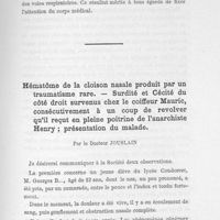 0015 - Page 99 - Dr Jouslain : Hématome de la cloison nasale produit par un traumatisme rare