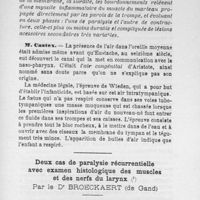 0024 - Page 23 - Dr Broeckaert : Deux cas de paralysie récurrentielle avec examen histologique des muscles et des nerfs du larynx