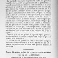 0039 - Page 38 - Dr Ménière : Corps étranger animé du conduit atuditif externe