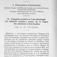 0061 - Page 60 - Séance du 11 novembre 1904 : I- Présentation d'instruments. - II- Dr Cauzard : L'Hygiène scolaire et l'oto-rhinologie. Le médecin scolaire ; projet de la Ligue des médecins et des familles