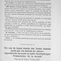 0096 - Page 95 - Dr Paul Viollet : Un cas de lupus étendu des fosses nasales traité par les dérives du chlore : hypochlorite de soude et acide chlorhydrique. Présentation de la malade
