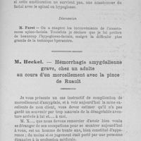 0046 - Page 45 - M. Heckel : Hemorrhagie amygdalienne grave, chez un adulte au cours d'un morcellement avec la pince de Ruault