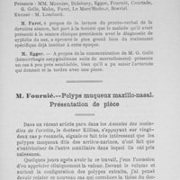 0064 - Page 63 - Séance du 20 juillet 1906 : M. Fournié : Polype muqueux maxillo-nasal. Présentation de pièce