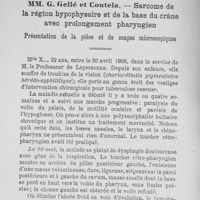 0069 - Page 68 - MM. G. Gellé et Coutela : Sarcome de la région hypophysaire et de la base du crâne avec prolongement pharyngien