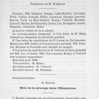 0086 - Page 85 - Séance du 8 novembre 1907 : M. Bosviel : Rôle de la syncope dans l'Hémostase