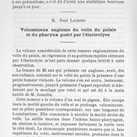 0107 - Page 106 - M. Paul Laurens : Volumineux angiome du voile du palais et du pharynx guéri par l'électrolyse