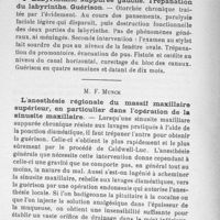 0014 - Page 12 - 2° labyrinthite suppurée gauche. Trépanation du labyrinthe. Guérison / M. F. Munck : L'anesthésie régionale du massif maxillaire supérieur, en particulier dans l'opération de la sinusite maxillaire