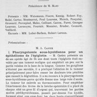0018 - Page 16 - Séance du 12 février 1909 : M. A. Castex : I. Pharyngotomie sous-hyoïdienne pour un épithéliome de l'épiglotte