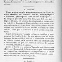 0024 - Page 22 - 2° Une nouvelle pince à l'épigloltte / M. Pasquier : Obstruction membraneuse complète de l'extrémité externe du conduit auditif, accompagnée d'otorrhée, provoquant des crises d'épilepsie