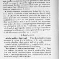 0054 - Page 52 - M. Paul Laurens : abcès froid prélaryngé - Autoplastie rétro-auriculaire / M. Veillard : Epithélioma du larynx chez une femme