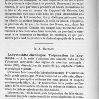 0074 - Page 72 - M. A. Hautant : Labyrinthite chronique. Trépanation du labyrinthe