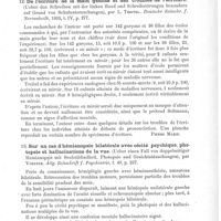 0019 - Page 15 - Analyses. Anatomie pathologique. Le bourrelet palatin (Torus palatinus). Nouveau signe de dégénérescence par P. Naecke. Neurologisches Centralblatt... / Neuropathologie. De l'écriture de la main gauche et des troubles de l'écriture (Ueber das Schreiben mit der linken Hand und Schreibstörungen besonders auf Grund von Schuluntersuchungen), par L. Treitel. Deutsche Zeitschr. f. Nervenheilk... / Sur un cas d'hémianopsie bilatérale avec cécité psychique, photopsie et hallucinations de la vue (Ueber einen Fall von doppelseitiger Hemianopsie mit Seelenblindheit, Photopsie und Gesichtstäuschungen), par Vorster. Allg. Zeitschrift f. Psychiatrie...