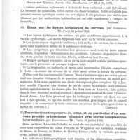 0030 - Page 26 - Analyses. Thérapeutique. Un cas d'astasie-abasie, guéri par la suggestion (Astasia-Abasia, egy suggestio utjan gyogyult eset kapcsan), par le Dr Théodore Szögényi. Gyogyàszat... / Sur le traitement des névralgies du trijumeau, par le Dr Hans Hirschkron... Intern. klin. Rundschau... / Étude sur les kystes hydatiques du cerveau, par Guerineau. Th. Paris... 1893 / Des résections temporaires du crâne, et en particulier d'un nouveau procédé ; crâniectomie bilinéaire avec travée autoplastique intermédiaire, par Krouchkoll. Th. Paris... 1893 / De l'ostéoplastie crânienne, par A. Chipault. Revue générale de la Gazette des hôpitaux...