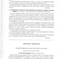 0032 - Page 28 - Analyses. Thérapeutique. Crâniectomie pour microcéphalie (A case of microcephalus in which the operation of linear craniotomy (craniectomy), was performed), by Barlow. Glasgow medical Journal... / Statistique raisonnée des opérations pratiquées pendant l'année 1892, J. Boeckel. Gazette médicale de Strasbourg... / Sociétés savantes. Société médicale des hôpitaux de Paris. Séance du 17 novembre 1893. De la basophobie, Debove et Boulloche