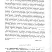 0051 - Page 47 - Analyses. Anatomie pathologique. Sur un cas singulier d'atrophie musculaire myopathique avec participation de la face et de certains muscles à innervation bulbaire, résultat négatif de l'examen du système nerveux (Ueber einen ungewöhnlichen Fall von myopathischer Muskelatrophie, etc.), par H. Reinhold. Deutsche Zeitschr. für Nervenheilk... / Neuropathologie. La dyslexie, trouble fonctionnel, par Somner (Aus den Sitzungsberichten des Würzburger. Physik. med. Gesellschaft...