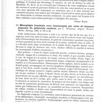 0054 - Page 50 - Analyses. Neuropathologie. Sur l'atrophie musculaire d'origine cérébrale, par H. Quincke. Deutsche Zeitschrift für Nervenheilk... / Monoplégie brachiale avec hémianopsie par suite de blessure piquante du pédoncule cérébral, par C. Wernicke. Allgem. Wiener. Medic. Zeitung...