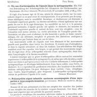 0057 - Page 53 - Analyses. Neuropathologie. Note sur un cas de maladie de Friedreich chez une jeune fille de 8 ans (Note of a case of Friedreich's disease or hereditary ataxia, in a girl eight years of age), par John Mac Caw. The Lancet... / Un cas d'arthropathie de l'épaule dans la syringomyélie (Ein Fall von Erkrankung des Schultergelenks bei Gliomatose des Rückenmarks), par Sonnenberg. Berliner klinische Wochenschrift... / Poliomyélite aiguë infantile ancienne accompagnée d'une myopathie à type scapulo-huméral, par Dejerine. Médecine moderne...
