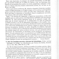 0063 - Page 59 - Analyses. Neuropathologie. Les accidents survenus dans l'intoxication sulfo-carbonée, et observation nouvelle, par Ch. Achard. La Médecine moderne... / Sur les troubles nerveux relevant de l'alcoolisme (Ueber nervöse Störungen im Gefolge von Alcoolismus), par Freyhan... Deutsche Arch. f. klin. Med...