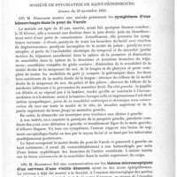 0095 - Page 91 - Sociétés savantes. Club médical de Vienne. Séance du 10 janvier 1894. Hatschek. Paralysie faciale récidivante / Société de psychiatrie de Saint-Pétersbourg. Séance du 20 novembre 1893. Symptômes d'une hémorrhagie dans le pont de Varole [M. Rybalkine] / Lésions microscopiques d'un cerveau d'une vieille démente [M. Bloumenau]