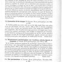 0115 - Page 111 - Analyses. Anatomie, physiologie. La sensation de plaisir. Bourdon. Revue philosophique... / L'attention et les images. Fr. Paulhen. Revue philosophique... / Questionnaire psychologique sur l'audition colorée, figurée et illuminée. E. Gruber. Revue philosophique... / Des paramnésies. A. Lalande. Revue philosophique...