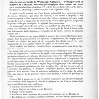 0117 - Page 113 - Analyses. Anatomie, physiologie. Observations sur la fausse mémoire. L. Dugas. Revue philosophique... / Anatomie pathologique. 1° Un nouveau cas d'alexie avec hemianospie droite homonyme (alexie sous-corticale de Wernicke). Autopsie. - 2° Rapport sur la marche et l'examen anatomo-pathologique d'un autre cas..., sous le même titre, dans les n°s 17 et 18 du Centralblatt..., par L. Bruns... (Neurolog. Centralblatt...)
