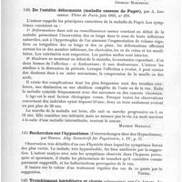 0128 - Page 124 - Analyses. Neuropathologie. Polymyosite aiguë et neuromyosite (Ueber acute Polymyositis und Neuromyositis), par Senator. Deutsche medecinische Wochenschrift... / De l'ostéite déformante (maladie osseuse de Paget), par A. Joncheray. Thèse de Paris... 1893 / Recherches sur l'hypnotisme (Untersuchungen über den Hypnotismus), par Hebold. Allg. Zeitschrift für Psychiatrie... / Tremblement héréditaire et chorée (observation), par Ch. Achard. La Médecine moderne...