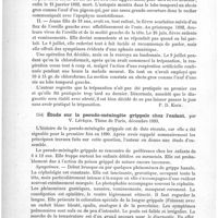 0142 - Page 138 - Analyses. Neuropathologie. Deux cas d'abcès cérébral (dans le lobe temporal), après otite (Iva fall af lijernabscess efsen otitis), par Jacques Borelius. Hygiea... / Étude sur la pseudo-méningite grippale chez l'enfant, par V. Lévêque. Thèse de Paris... 1893