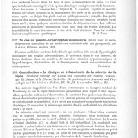 0149 - Page 145 - Analyses. Neuropathologie. De la forme névritique de l'atrophie musculaire progressive (Om den progressiva muskelatrofiens neurola form), par J. E. Edgren. Conférence clinique. Hygiea... / Un cas de pseudo-hypertrophie musculaire (Di un caso di pseudoipertrofia musculare in un adulto con contributo alla sua patogenesi), par Ranieri. Riforma medica... / Contribution à la clinique et à l'anatomie de la névrite de la lèpre (Weiterer Beitrag zur Klinik und Anatomie der Neuritis leprosa), par Ed. Arning et M. Nonne. In Archiv. für pathologische Anatomie und Physiologie und für klinische Medecin...