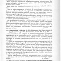 0173 - Page 169 - Analyses. Anatomie pathologique. Recherches expérimentales sur l'inoculation de la tuberculose dans les centres nerveux, par Alexandro Tedeschi. Rivista sperimentale di freniatria... / Contribution à l'étude du développement du tissu conjonctif dans le cerveau, par M. S. Dobrotvorsky. Vratch... / Altérations des cordons postérieurs de la moelle épinière dans le diabète sucré (Changes in the posteriors columns of the spinal cord in diabetes mellitus), par R. T. Williamson. British Medical Journal...