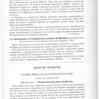 0183 - Page 179 - Analyses. Neuropathologie. Un cas de maladie de Basedow, par Egaroff ... Gazette des hôpitaux de Botkine... / Contribution à l'étiologie de la maladie de Basedow, par Souroukchi. Recueil consacré au Professeur Obolenski... / Sociétés savantes. Société médicale des hôpitaux de Paris. Séance du 2 février 1894. Matignon. Observation de zona récidivant
