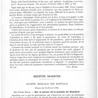 0213 - Page 209 - Analyses. Thérapeutique. Névralgie du trijumeau droit datant de seize ans ; excision des trois branches du nerf et du ganglion de Gasser ; mort (Neuralgia of the right cranial nerve of sixteen years duration : excisione of the three divisions at the gassieran ganglion ; death), par J. T. Eskridge et E. J. Baker. The American Journal of the medical sciences... / Abcès temporo-sphénoïdal gauche par affection auriculaire : hémiplégie droite avec déviation des yeux et aphasie ; trépanation ; guérison (Temporo-sphenoïdal left abscess from ear disease ; right hemiplegia with lateral deviation of the eyes and aphasia ; trephining ; recovery), par J. Hughlings Jackson. The Lancet... / Sociétés savantes. Société médicale des hôpitaux. Séance du 23 février 1894. Pierre Marie. Sur la nature de la maladie de Basedow