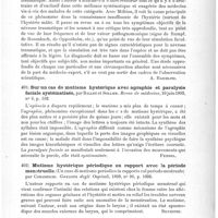 0301 - Page 297 - Analyses. Neuropathologie. Sur les soi-disant neuroses traumatiques et leur simulation, par H. Higier... Wiener mediz. Presse... / Sur un cas de mutisme hystérique avec agraphie et paralysie faciale systématisée, par Ballet et Sollier. Revue de médecine... / Mutisme hystérique périodique en rapport avec la période menstruelle (Un caso di mutismo periodico in rapporto col periodo mestruale) par Coradeschi. Gazzetta degli Ospitali... / De l'anesthésie généralisée, son influence sur la conscience et le mouvement, par Pronier. Revue de médecine...