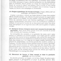 0310 - Page 306 - Sociétés savantes. Congrès médical international de Rome (Suite). Thérapeutique du délire pneumonique (Terapeutica del delirio pnemonico), par Robert... / Origine syphilitique de l'érythromélalgie (Origine sifilitica dell' eritromelalgia), par Personali... / Quelques formes cliniques encore mal connues de névroses des extrémités (Sopra alcune forme cliniche ancora mal conosciute di nevrosi delle extremita), par Cardarelli... / Structure de l'écorce à l'état normal et dans la paralysie générale, par Luys...