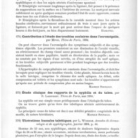 0421 - Page 417 - Analyses. Neuropathologie. Symptômes du côté du cerveau après la ligature de l'artère carotide, par V. Kopfstein. Casopis ceskych lékaru... / Contribution à l'étude des troubles oculaires dans l'acromégalie, par Mével. Thèse de Paris, 1894 / Étude clinique des rapports de la syphilis et du tabes, par S. Lagoudaky. Thèse de Paris... 1894 / Ulcérations buccales tabétiques, par L. Wickham. Annales de dermatologie et de syphiligraphie...