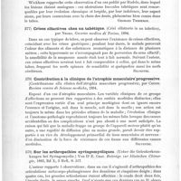 0422 - Page 418 - Analyses. Neuropathologie. Ulcérations buccales tabétiques, par L. Wickham. Annales de dermatologie et de syphiligraphie... / Crises olfactives chez un tabétique (Crisi olfattorie in un tabetico), par Negro. Gazetta medica di Torino... / Contribution à la clinique de l'atrophie musculaire progressive (Contribuzione alla clinica dell'atrophia muscolare progressiva), par Ceconi. Revista veneta di Scienze mediche... / Sur les arthropathies syringomyéliques (Ueber die Gelenkerkrankungen bei Syringomyelie.) Von Dr E. Graf. Beiträge zur klinischen Chirurgie...