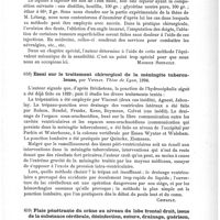 0461 - Page 457 - Analyses. Thérapeutique. Note sur un nouveau procédé d'anesthésie locale ; application thérapeutique de la méthode et détermination de l'équivalent mécanique de la sensibilité, par M. Létang. Thèse de Paris... 1894 / Essai sur le traitement chirurgical de la méningite tuberculeuse, par Veyrat. Thèse de Lyon, 1894 / Plaie pénétrante du crâne au niveau du lobe frontal droit, issue de la substance cérébrale, désinfection, suture, drainage, guérison, par A. Dupray. Revue de chirurgie...