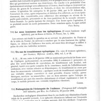 0511 - Page 507 - Analyses. Neuropathologie. Épilepsie jacksonnienne. Cessation des accès après opération (A case of jacksonian epilepsy, cessation of fits after operation), par Cunningham. The New-York medical Journal... / Le sens lumineux chez les épileptiques (Il senso luminoso negli epilettici), par de Bosco et Dotto. Il Pisani... / Un cas de tremblement épileptique (Un caso di tremore epilettico), par Gianelli. Riforma medica... / Pathogénèse de l'éclampsie de l'enfance (Patogenes dell' eclampsia dell' infanzia), par Mya. La Pediatria...