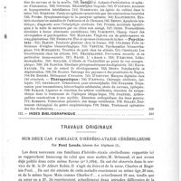 0525 - Page 521 - Sommaire du n° 18 / Travaux originaux. Sur deux cas familiaux d'hérédo-ataxie cérébelleuse, par Paul Londe...