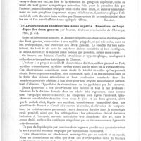 0546 - Page 542 - Analyses. Thérapeutique. De la ligature et de la résection des artères vertébrales, ainsi que de la résection du nerf sympathique comme traitement de l'épilepsie idiopathique, par le Dr R. Baracz... Przeglad lekarski... / Arthropathies consécutives à une myélite. Résection orthopédique des deux genoux, par Jeannel. Archives provinciales de chirurgie... / Tuberculose primitive des lames vertébrales (A case of primary tuberculosis of the laminae and spinous processes of the vertebral column), par Roberts. Annals of Surgery...