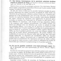 0564 - Page 560 - Analyses. Anatomie et physiologie. Une lésion du système nerveux central chez les animaux thyroïdectomisés (D'una lesione del sistema nervoso centrale negli animali stiroidati), par Pisenti. Revista veneta di Scienze mediche... / Anatomie pathologique. Des lésions histologiques de la paralysie générale étudiées d'après la méthode de Golgi, par Klippel et Azoulay. Archives de neurologie... / Un cas de syphilis cérébrale avec lepto-méningite aiguë (Ein fall of hjernsyfilis med akut leptomeningit), par Magnus Moller. Hygiea...