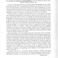 0593 - Page 589 - Analyses. Neuropathologie. Un cas d'aphasie motrice consécutive à l'influenza (Ein Fall von motorischer Aphasie nach Influenza), par Kohan et Stembo. Saint-Pétersburger medicin. Wochenschrift... / Le rire et le pleurer spasmodiques, par M. E. Brissaud. Revue scientifique... / Un cas de paralysie bulbaire progressive consécutive à l'influenza (Ein Fall von progressiver Bulbär-paralysis nach Influenza), par Stembo. Saint-Petersburger medicinische Wochenschrift...