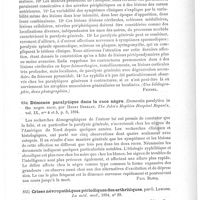 0601 - Page 597 - Analyses. Psychiatrie. Symptômes spasmodiques et contractures permanentes dans la paralysie générale, par Trenel, Thèse de Paris, 1894 / Démence paralytique dans la race nègre (Dementia paralytica in the negro race), par Henry Berkley. The John's Hopkins Hospital Report's... / Crises névropathiques périodiques des arthritiques, par G. Lemoine. La méd. mod...