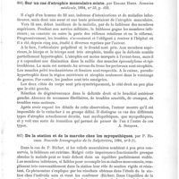 0629 - Page 625 - Analyses. Neuropathologie. Sur quelques cas de sclérose en plaques à début paraplégique aigu, par A. Pitres. Semaine médicale... / Sur un cas d'atrophie musculaire mixte, par Edgard Hirtz. Semaine médicale... / De la station et de la marche chez les myopathiques, par P. Richer. Nouvelle iconographie de la Salpêtrière...