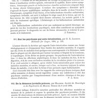 0637 - Page 633 - Analyses. Psychiatrie. Des hallucinations unilatérales (Ueber unilateralen Hallucinationen), par le Dr Heinrich Higier... Wiener Klinik... / Sur les psychoses par auto-intoxication, par D. E. Jacobson. Bibliotek for Lager... / De la démence juvénile précoce, par Malchine. Société de neurologie et de psychiatrie de Moscou...