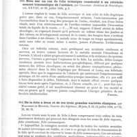 0638 - Page 634 - Analyses. Psychiatrie. De la démence juvénile précoce, par Malchine. Société de neurologie et de psychiatrie de Moscou... / Note sur un cas de folie urémique consécutif à un rétrécissement traumatique de l'urèthre, par Cullerre. Archives de neurologie... / De la folie à deux et de ses trois grandes variétés cliniques, par Marandon de Montyel. Gazette des hôpitaux...