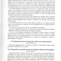 0730 - Page 726 - Sociétés savantes. Société de chirurgie. Premier semestre 1894. De la trépanation dans les fractures du crâne par coups de feu, par M. Quénu / Trépanation pour fracture du crâne avec enfoncement, par M. Michaux / Trépanation secondaire pour fracture du crâne avec hémiplégie, par M. Segond